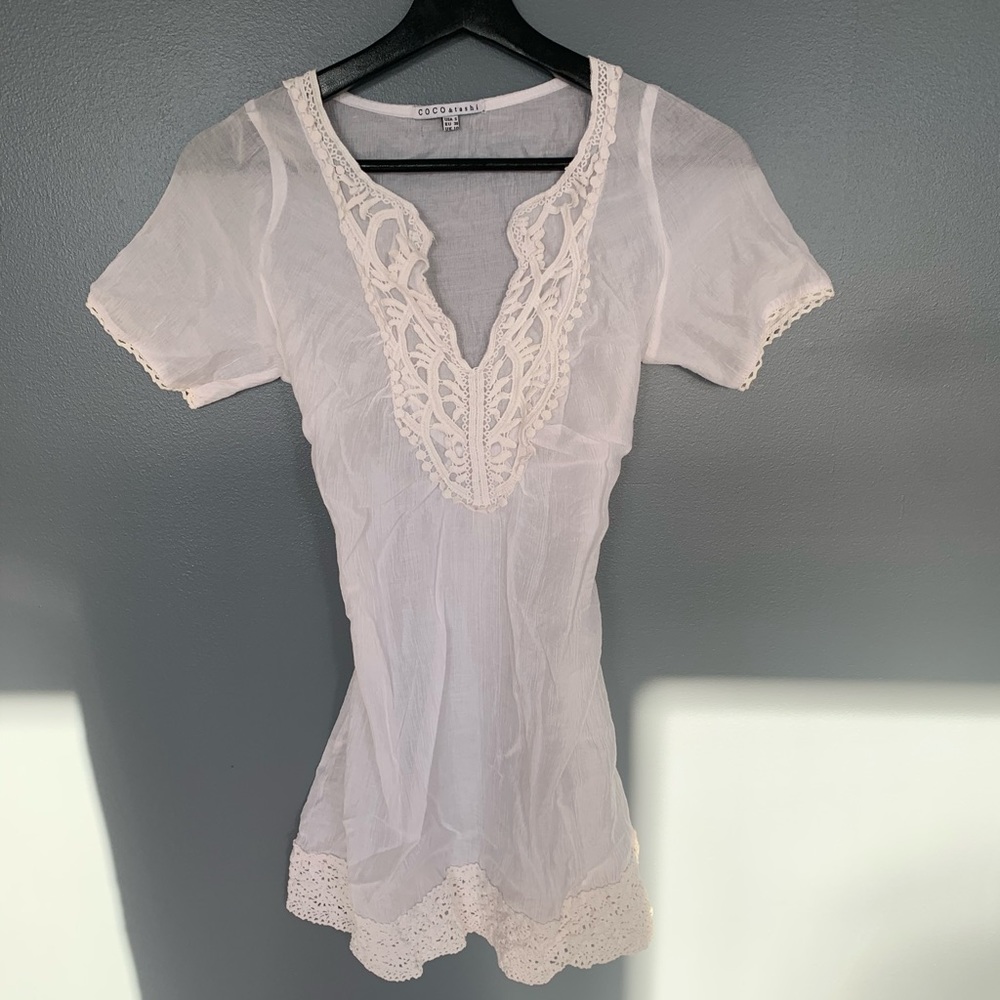 Coco & Tashi Crochet Front Blouse White Size S